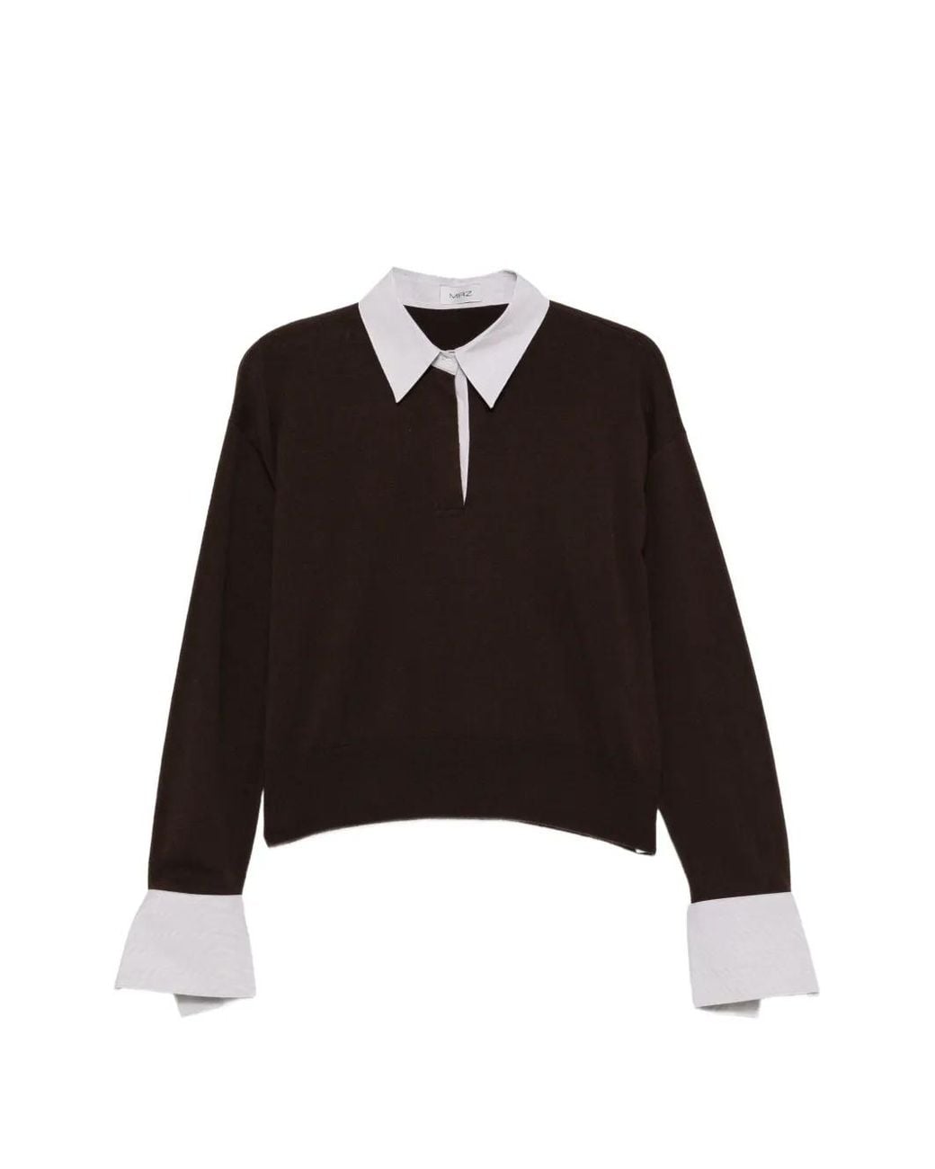 Mrz Black Layered-Effect Long-Sleeve Polo Top
