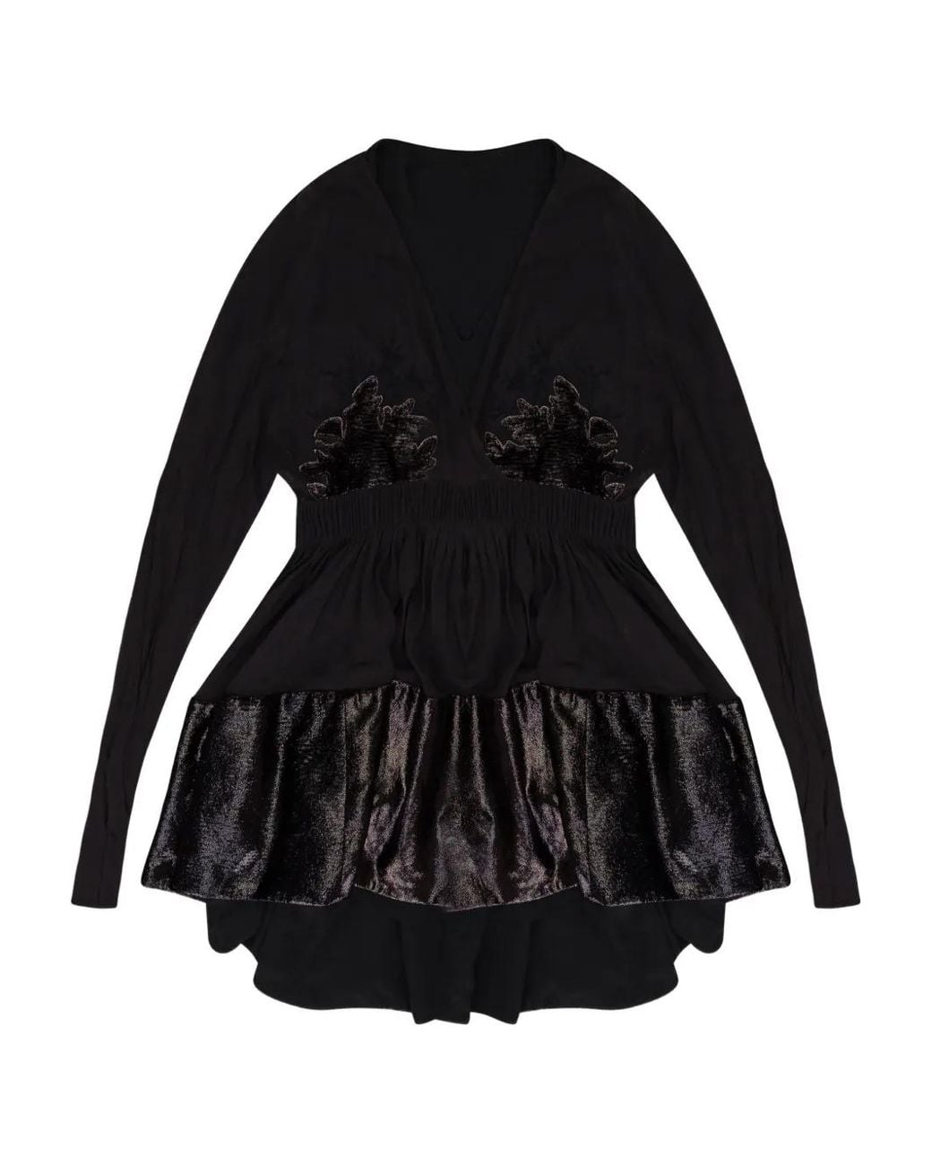 Lanvin Black Lace V-Neck Flared Top