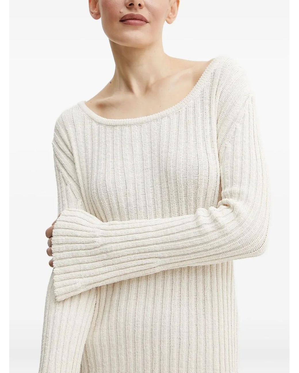 Pinko White Ribbed Open-Back Mini Dress