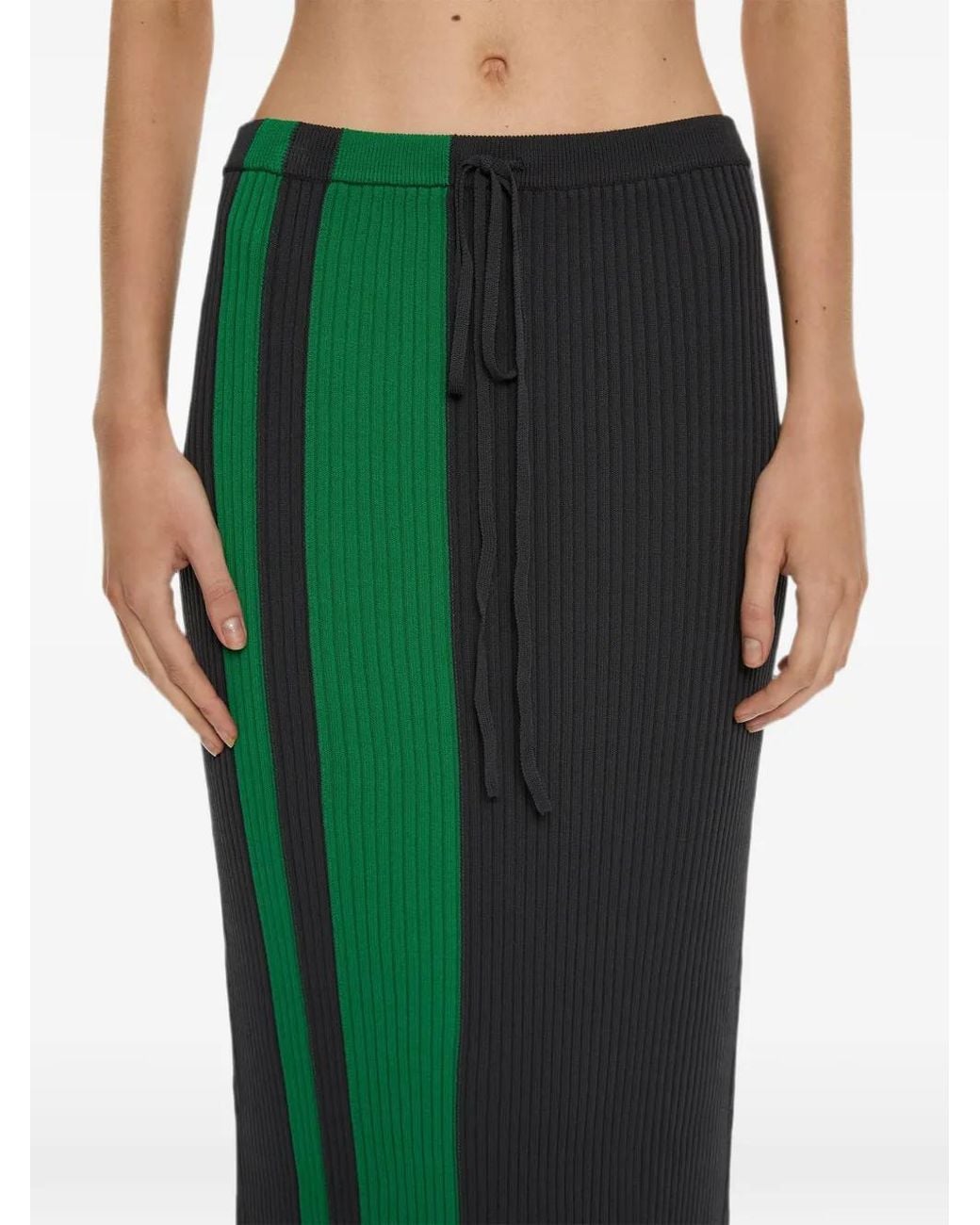 Christopher Esber Green Mach Stripe-Print Tie-Waist Maxi Skirt