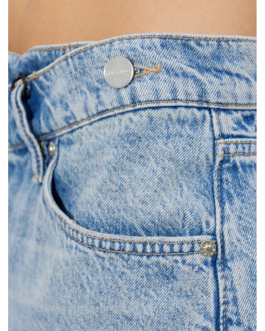 AllSaints Blue Short À Effet Usé Et Bords Francs