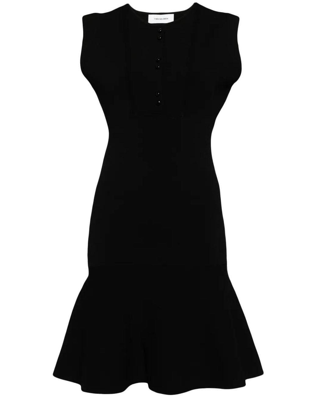 Yves Salomon Black Peplum-Hem Midi Dress