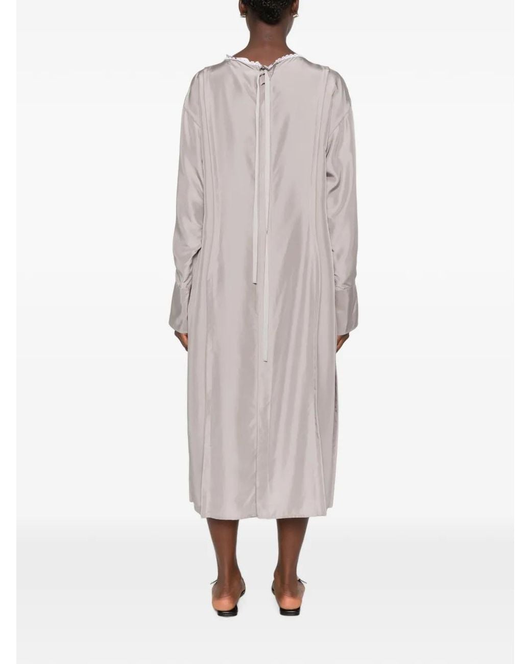 Carven White Lace-Trim Long-Sleeves Midi Dress