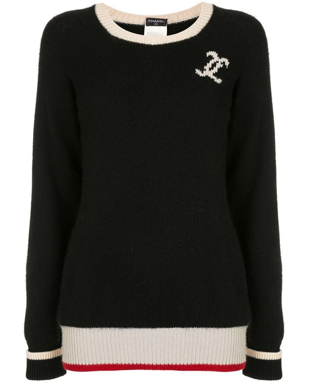Chanel Pre-Owned Cc Logo Long Sleeve Cashmere Sweater in Black