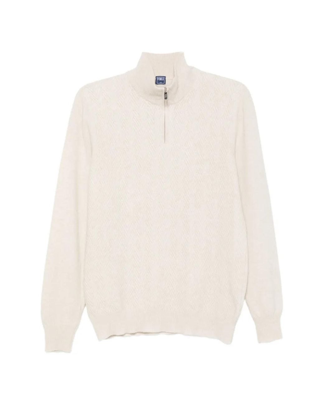 Fedeli White Chevron-Knit Quarter-Zip Sweater for men