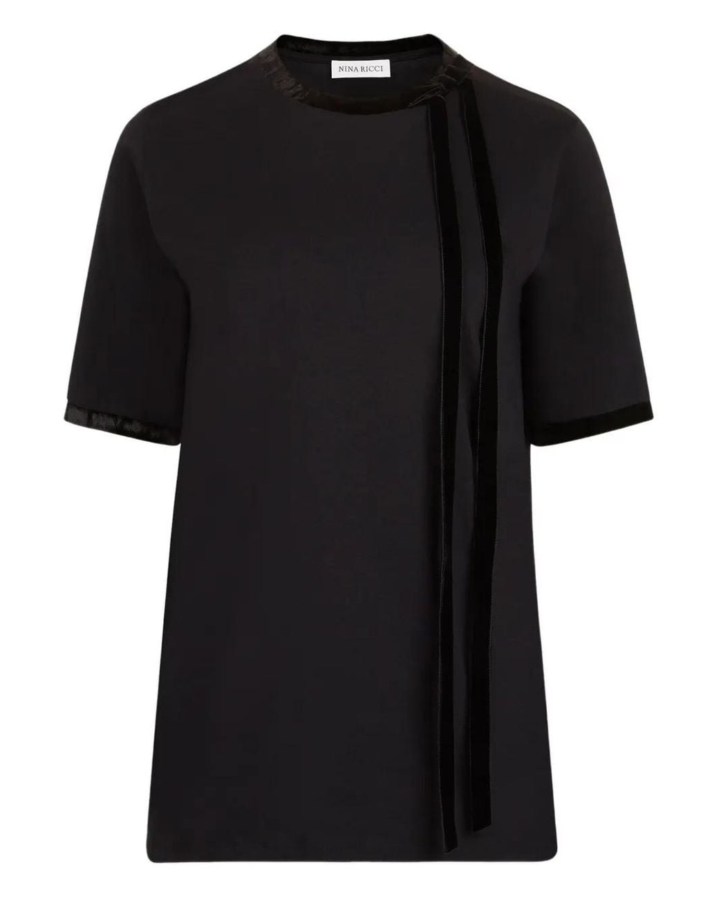 Nina Ricci Black Velvet-Trimmed Short-Sleeves Top