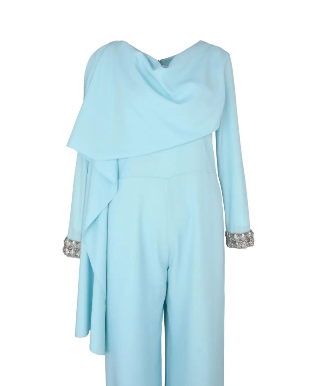 Loodyana Blue Draped-Panel Long-Sleeved Jumpsuit