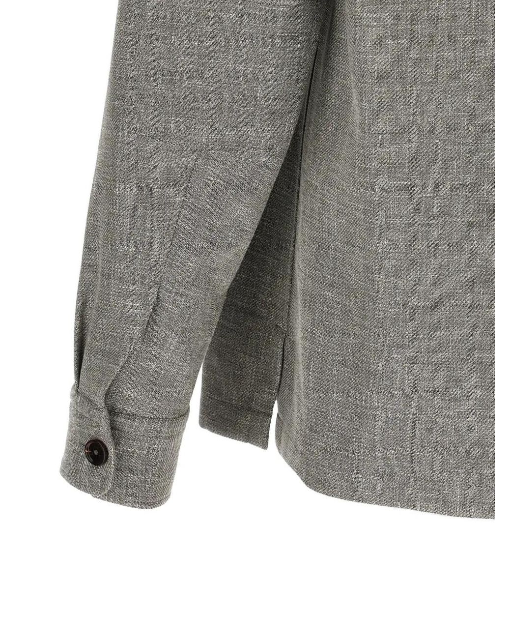 Zegna Gray Crossover Linen Wool And Silk Blend Overshirt for men