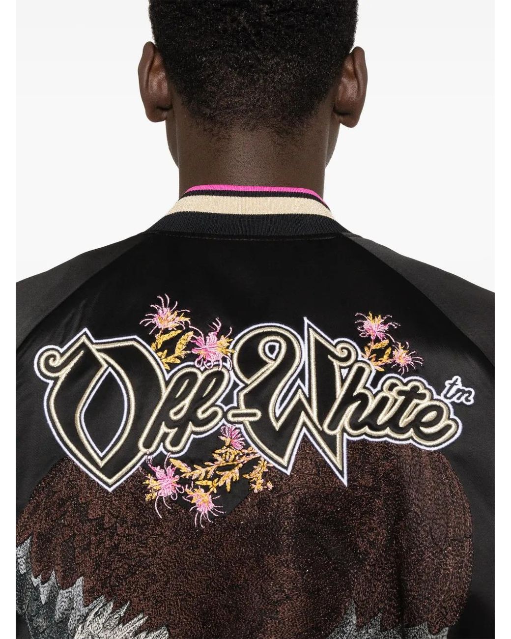Off-White c/o Virgil Abloh Black Eagle Embroidered Satin Bomber Jacket for men