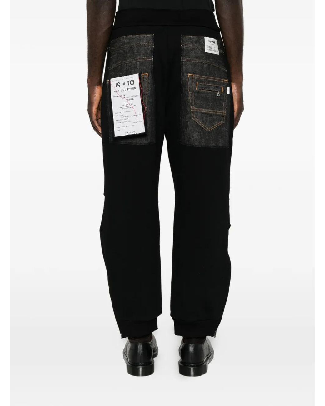 Individual Sentiments Black Patchwork Denim-Panelled Track Pants for men