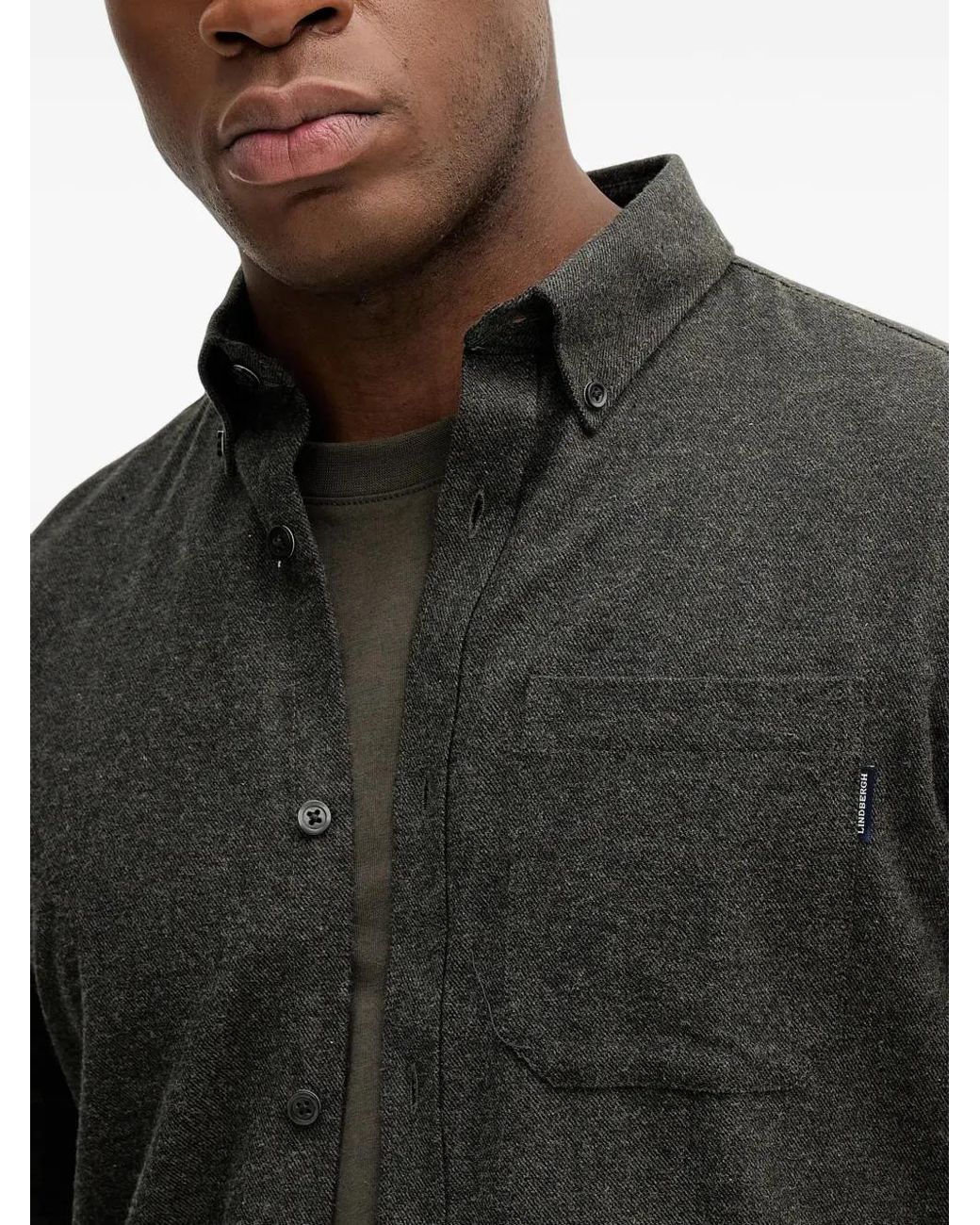 Lindbergh Black Button-Down Chest-Pocket Shirt for men