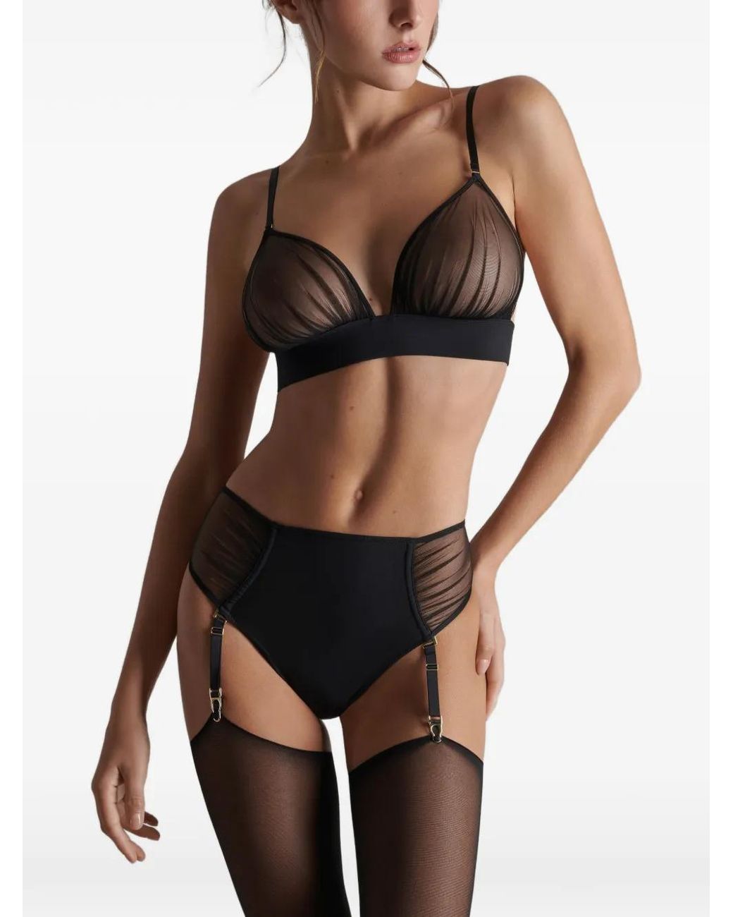 Scandale Black Nuit Fauve High-Waist Suspender Thong