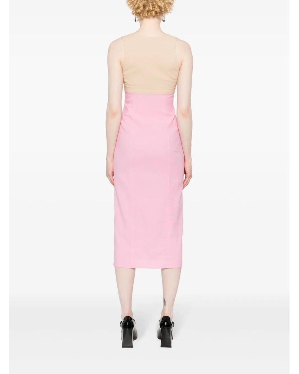 Patou Pink Bow-Detail Two-Tone Midi Dress