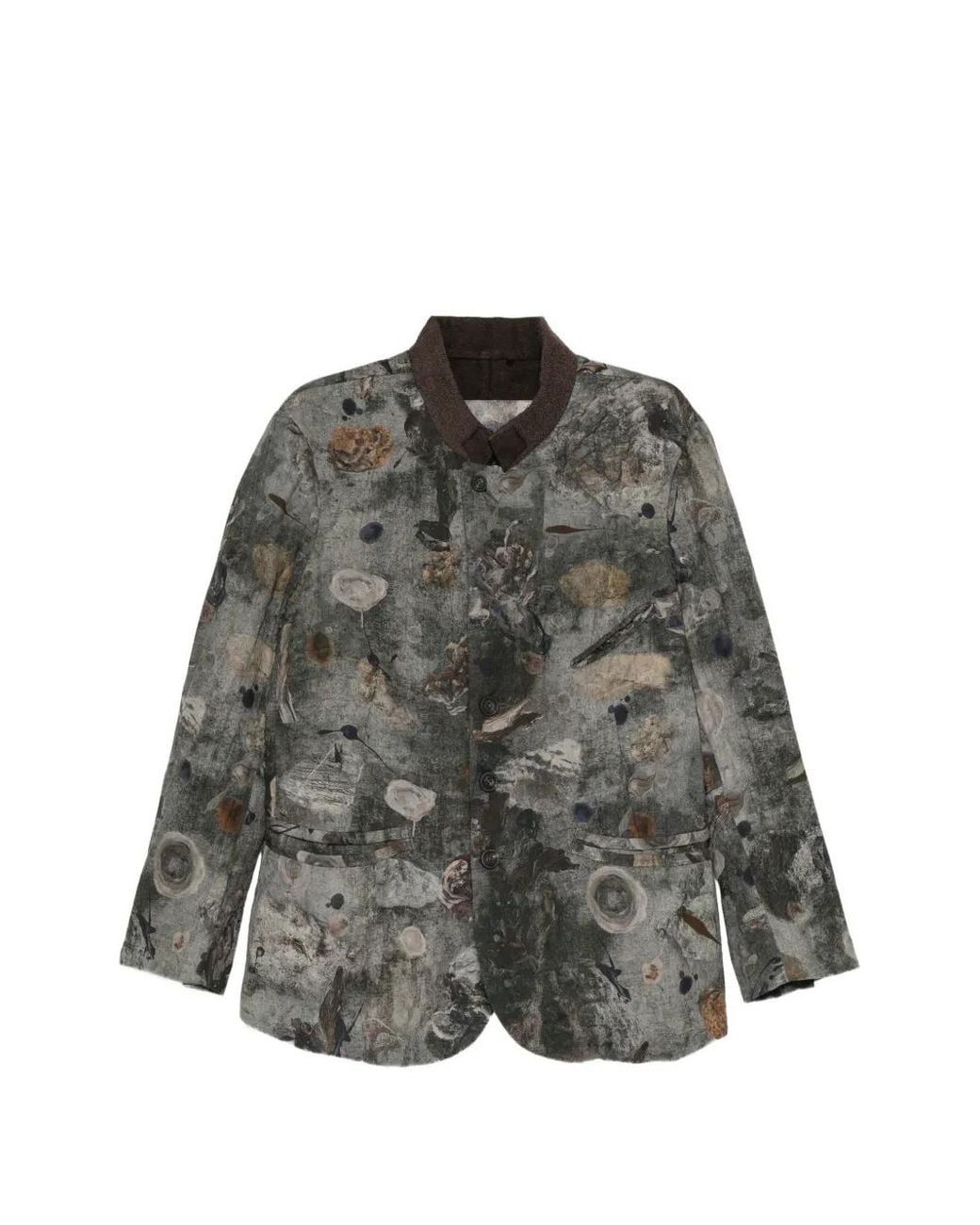 Ziggy Chen Gray Digital-Print Stand-Collar Blazer for men
