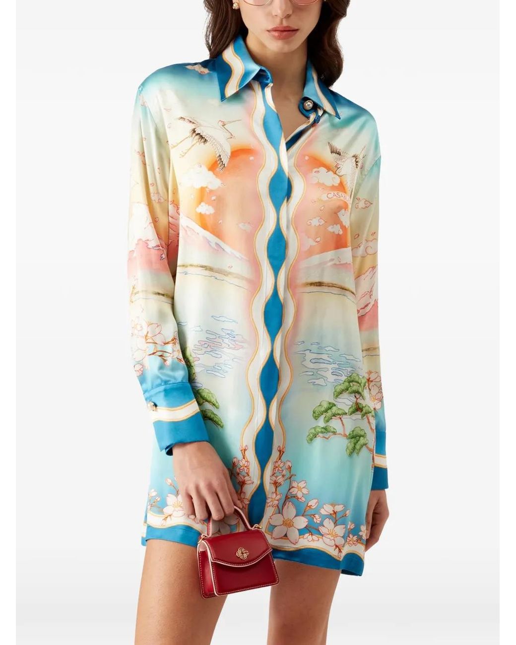 Casablanca Blue Crane-print Midi Dress