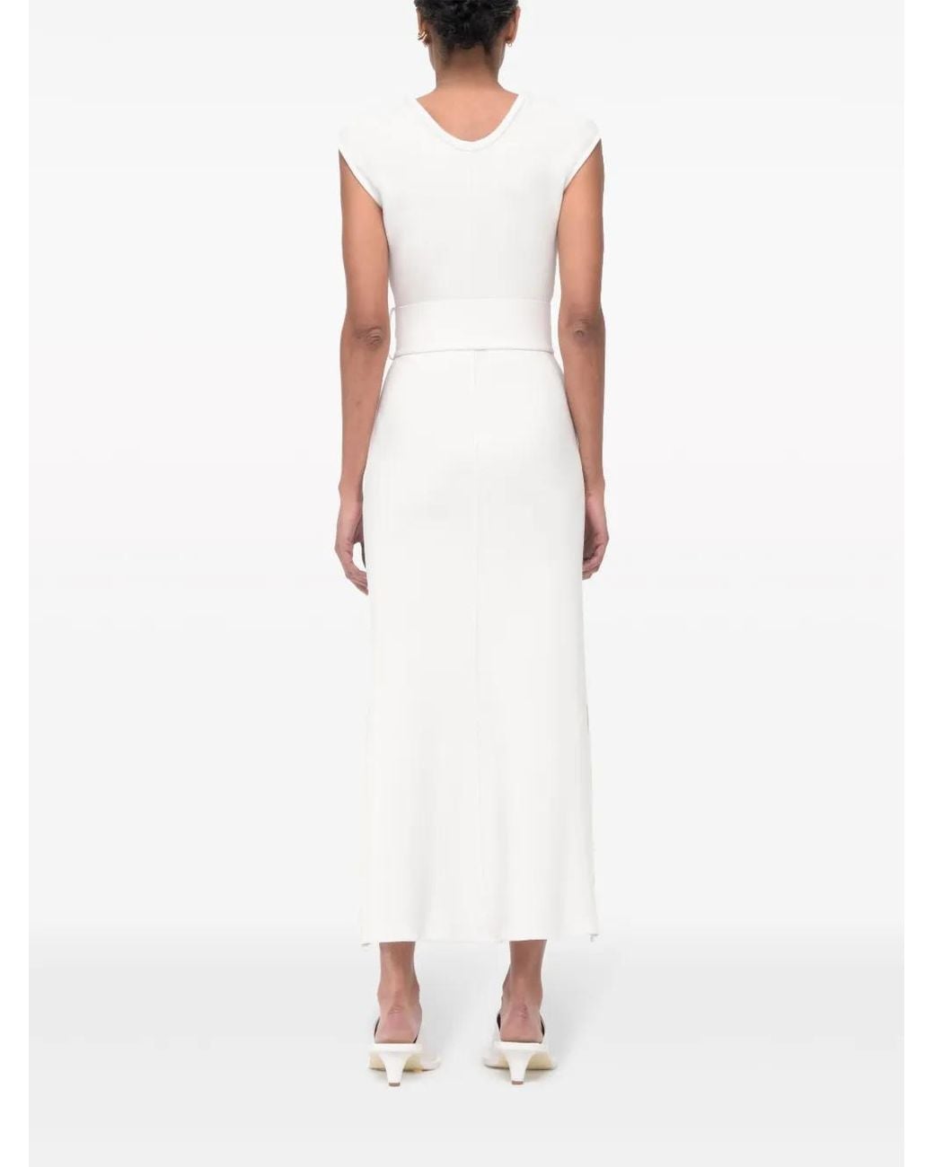 Another Tomorrow White Belted Bias-Cut Midi Dress