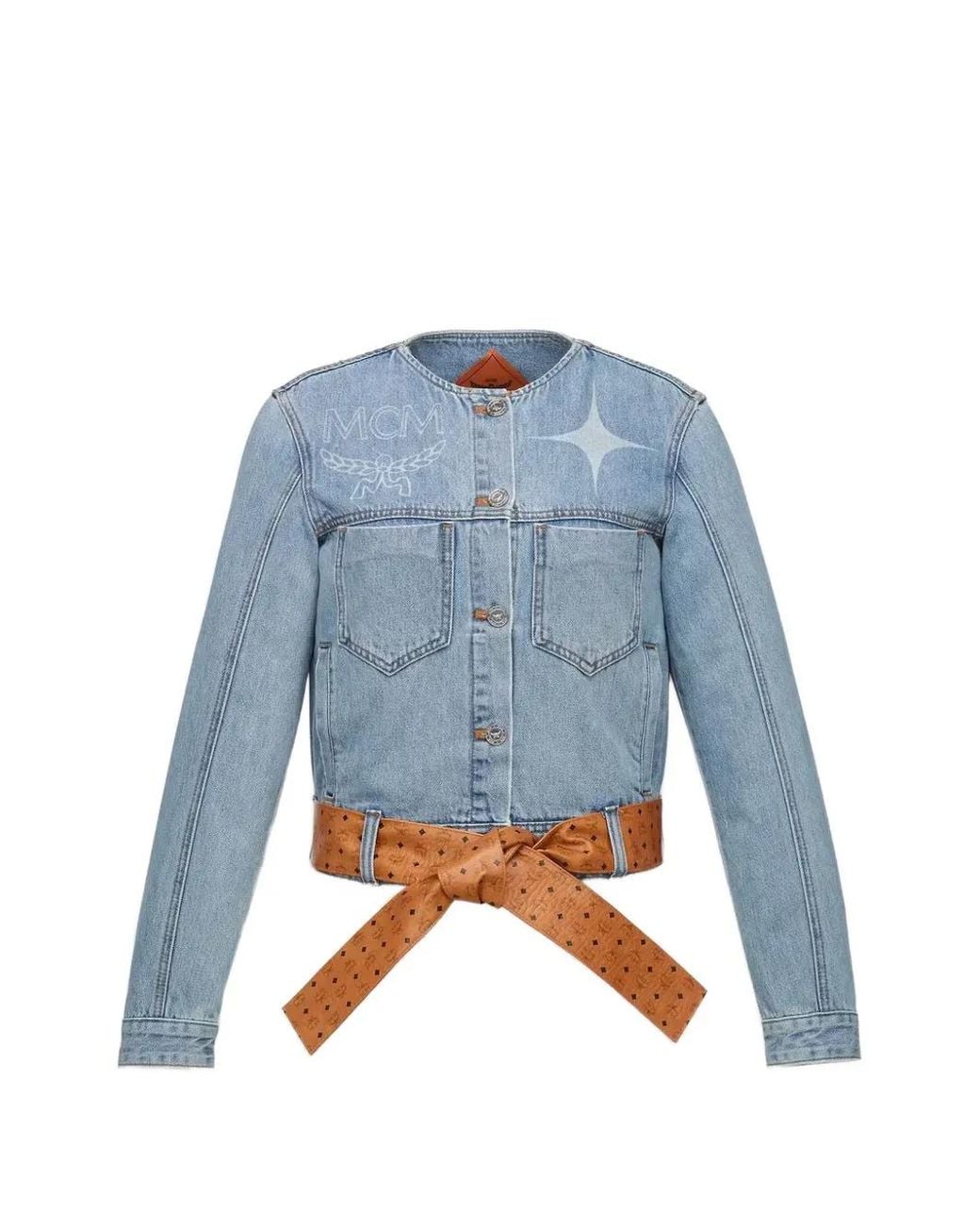 MCM Blue Logo-Print Tie-Waist Denim Jacket