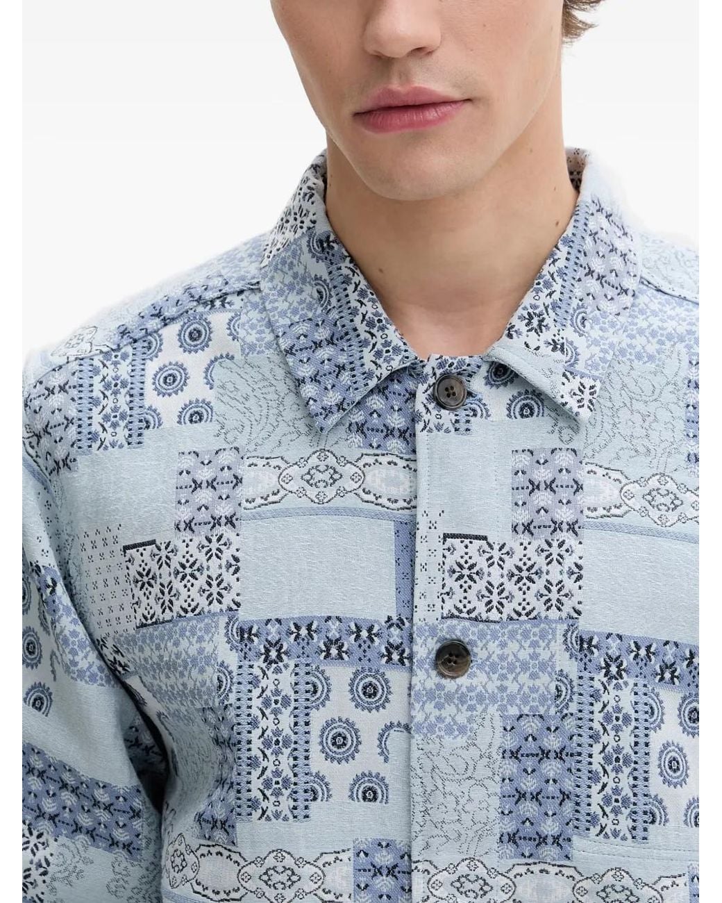 Les Deux Blue Veste Boutonnée À Motif Patchwork for men