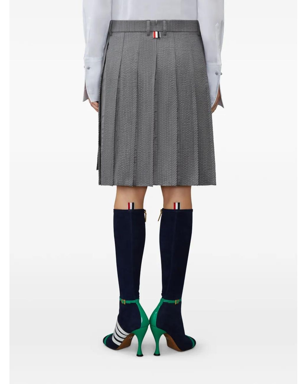 Thom Browne Seersucker Mini-Plooirok in het Gray