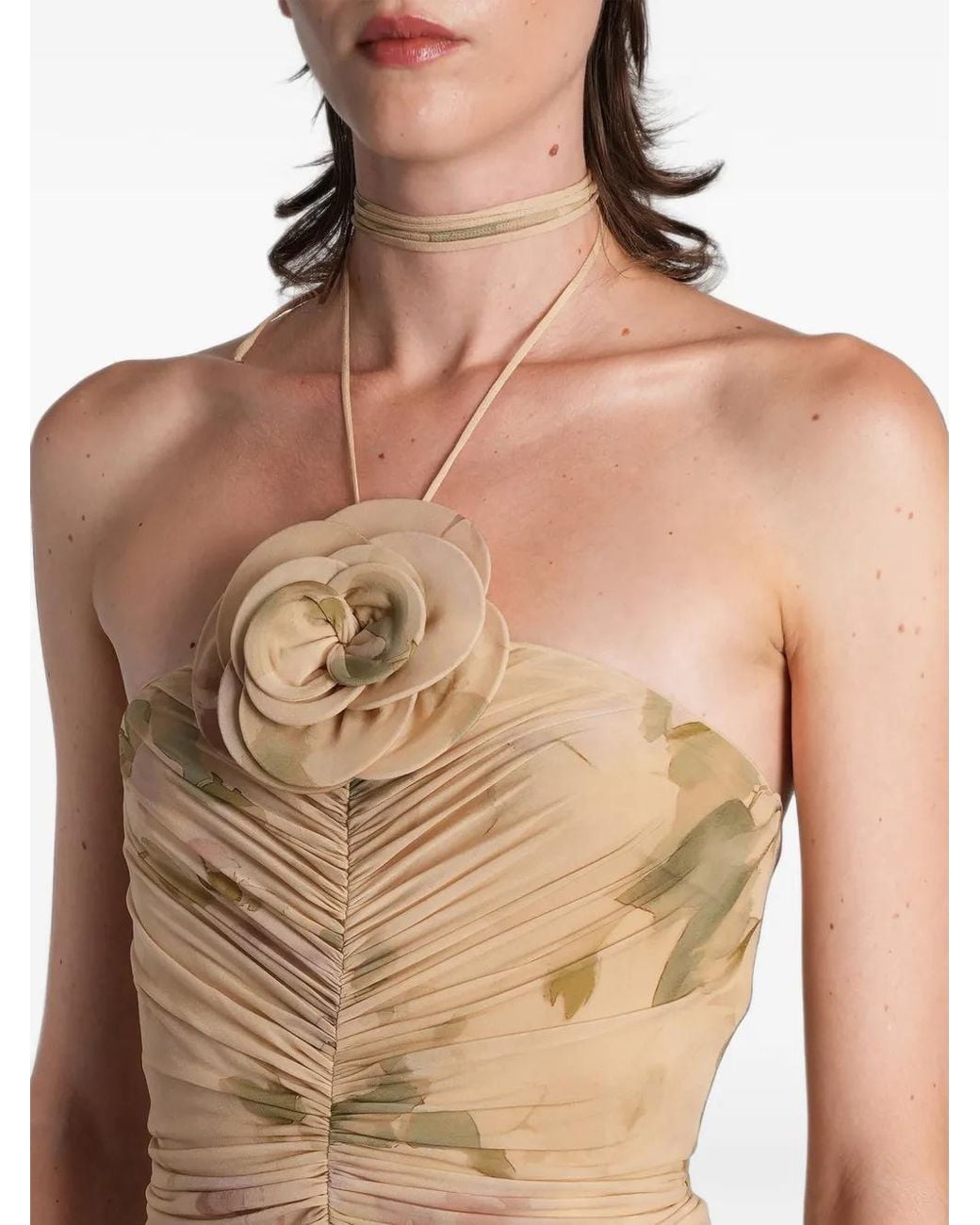 Magda Butrym Natural Floral-Print Ruched Midi Dress