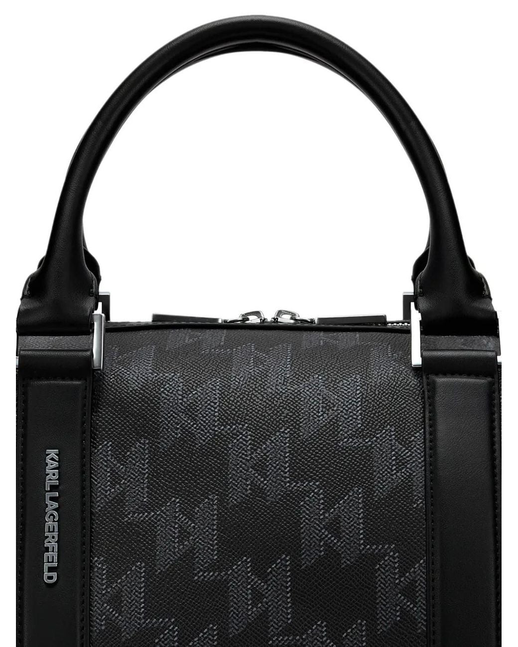 Karl Lagerfeld Black Monogram-Canvas Weekender Bag for men