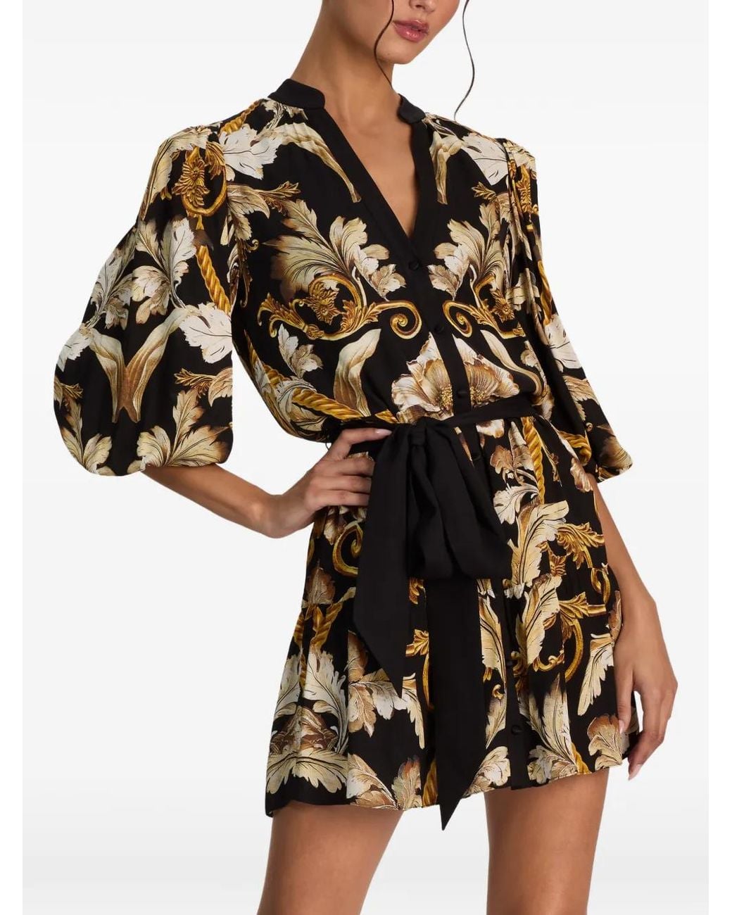 Alice + Olivia Black Antonette Tiered Mini Shirt Dress