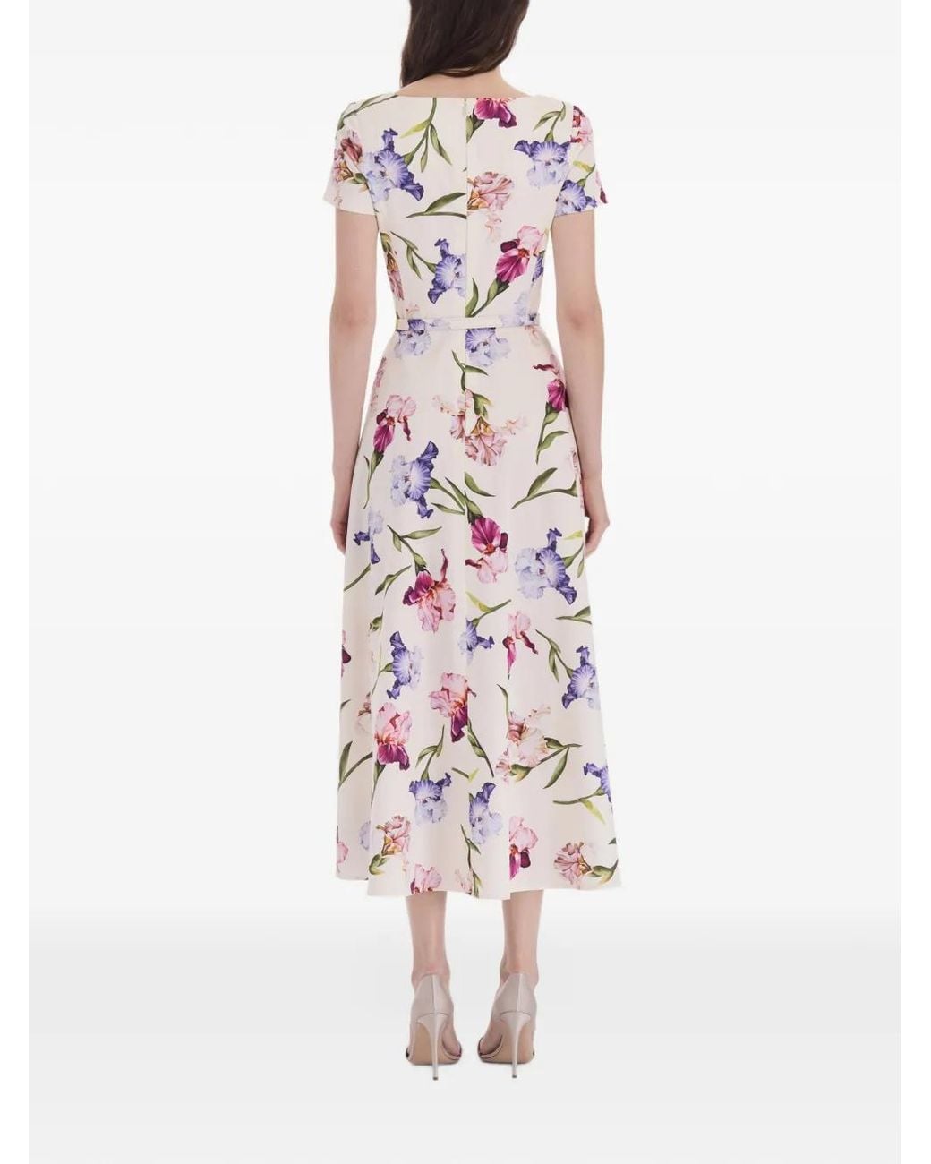 Oscar de la Renta White Floral-Print Belted Midi Dress
