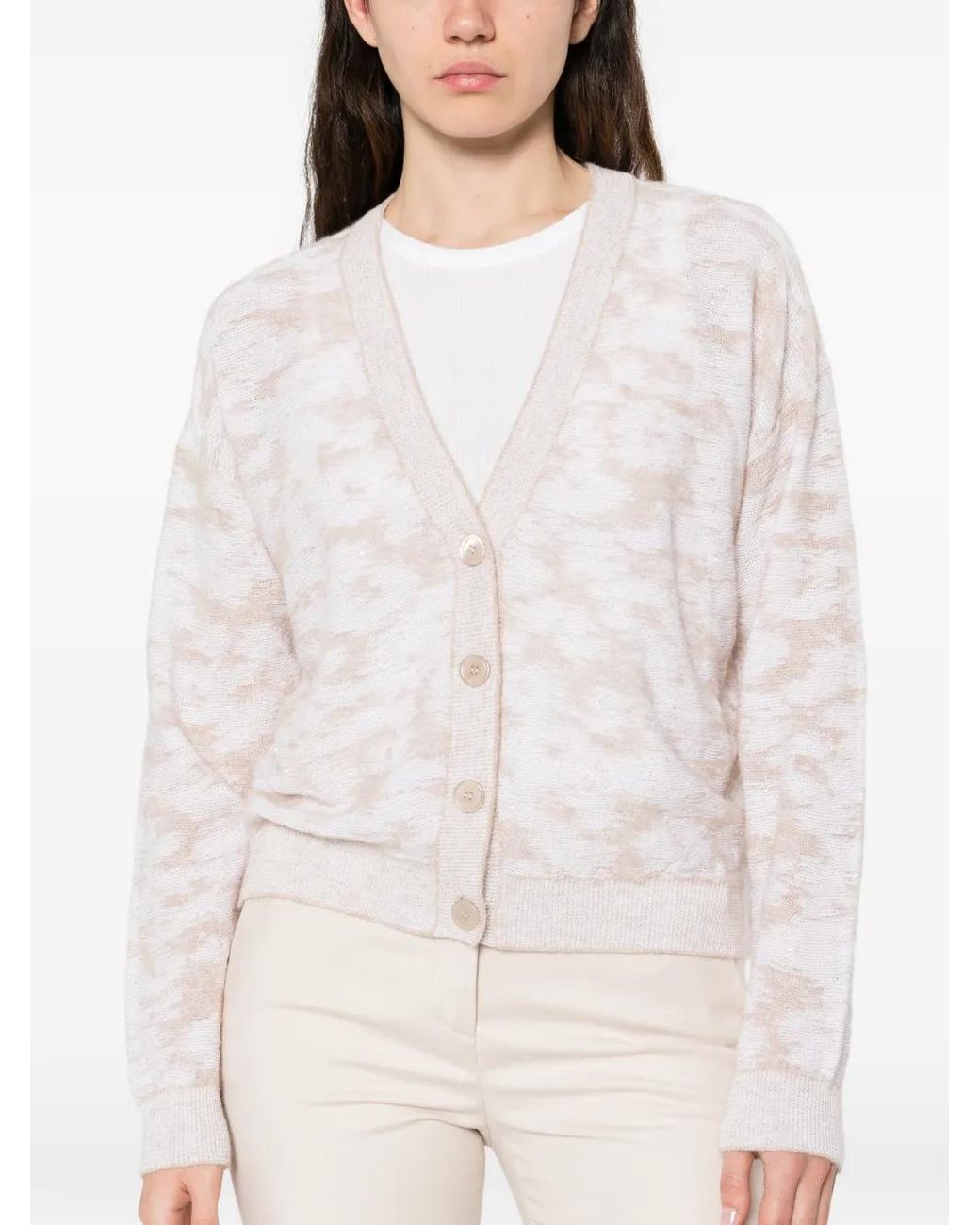 Peserico White Cardigan Boutonné À Col V
