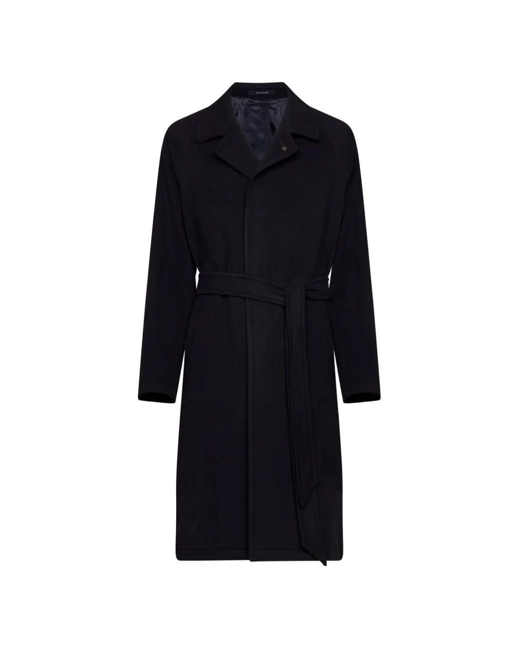 Tagliatore Black Belted Single-Breasted Coat for men