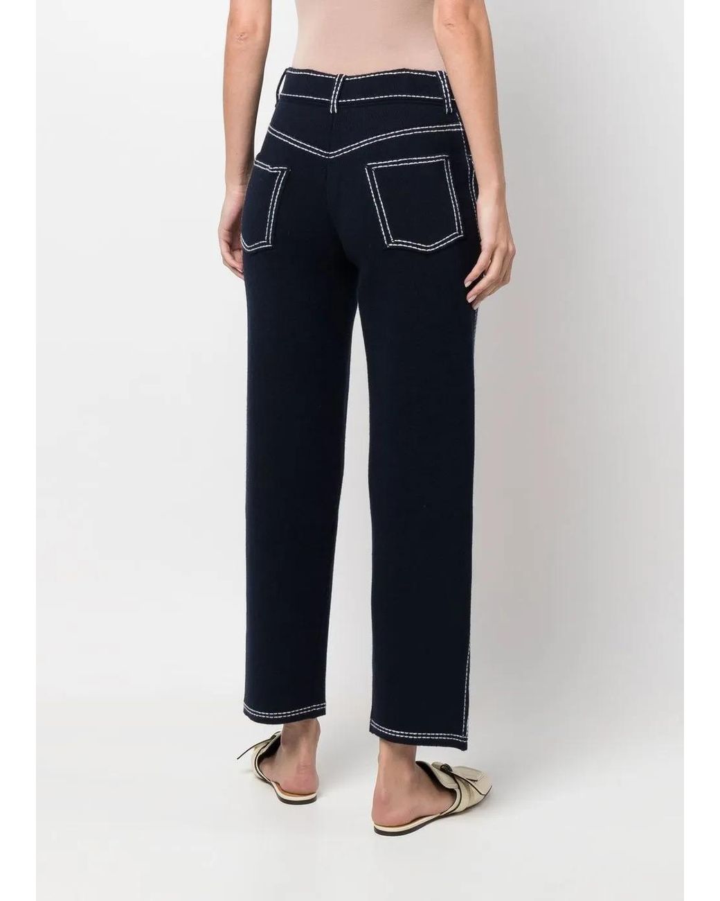 Barrie Blue High-Rise Straight-Leg Trousers