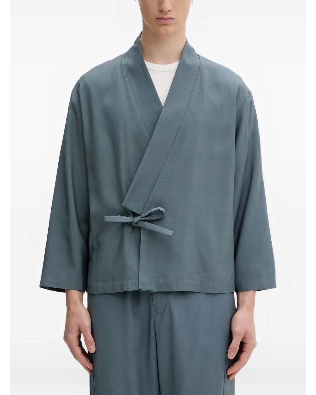 KENZO Blue Kimono-Style Wrap Jacket for men