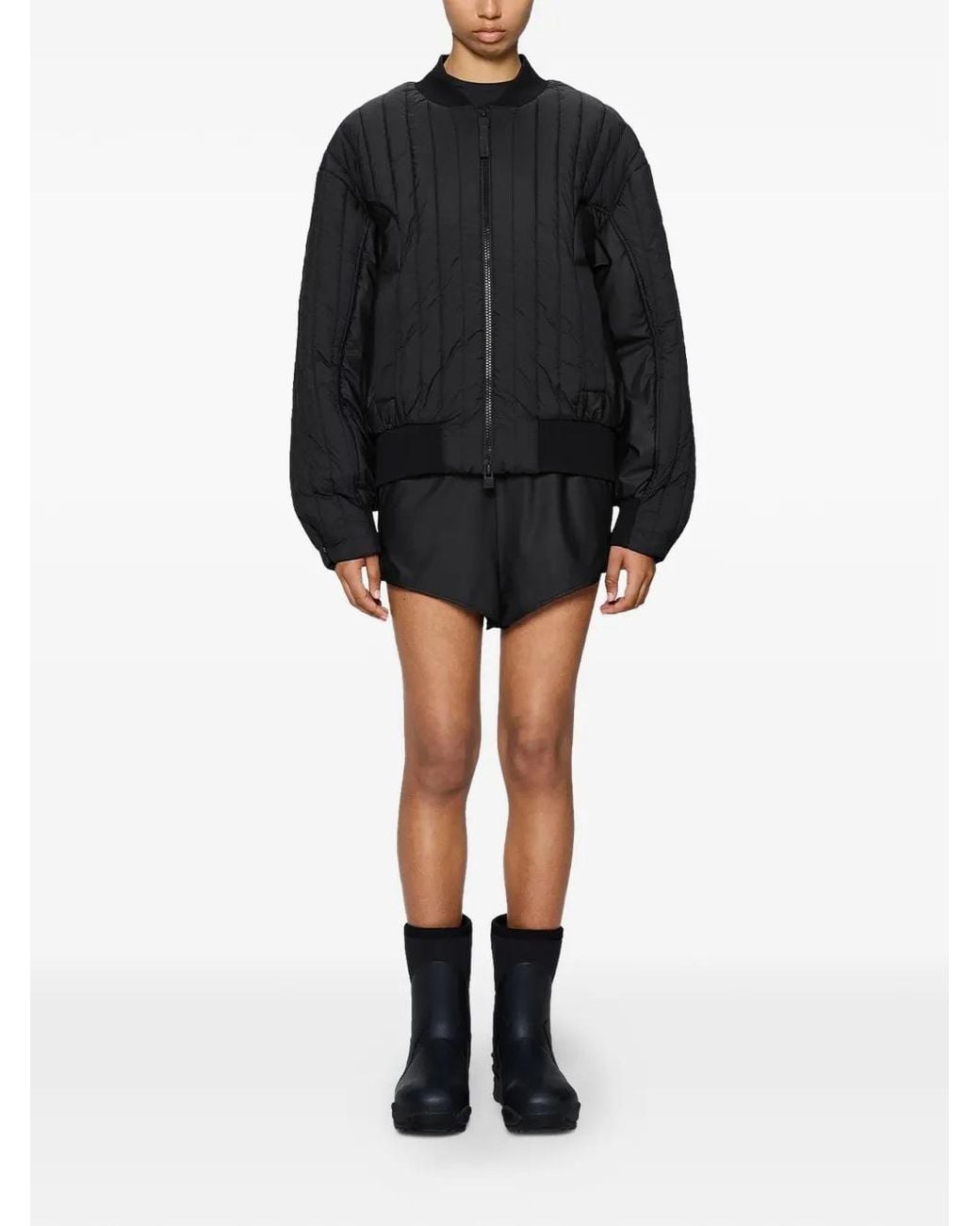 Rains Black Quilted Bomber Jacket