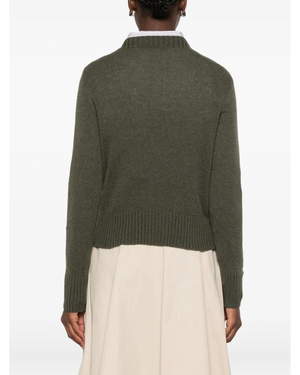 Aragona Green Long-Sleeve Ribbed-Trim Sweater