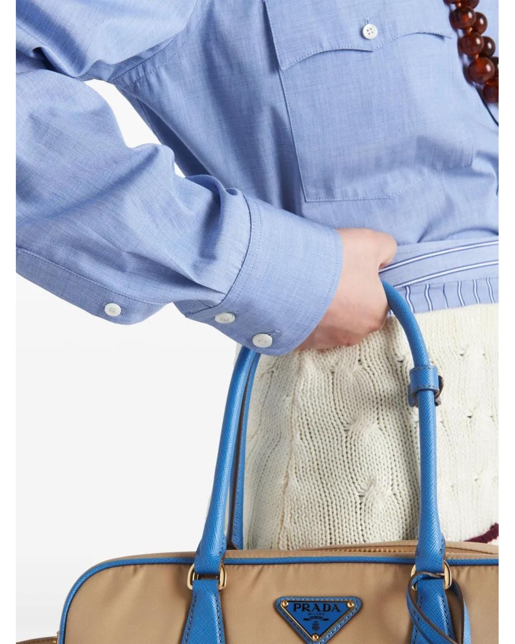 Prada Blue Long-Sleeve Cotton Shirt