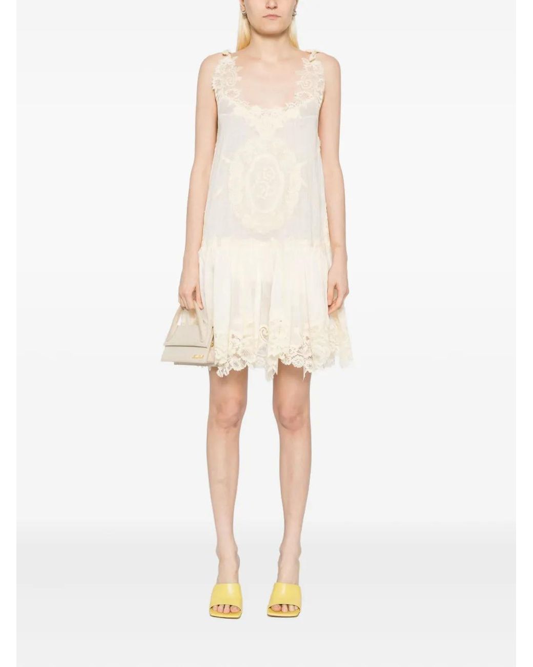 Zimmermann Cascadian Lace Mini Dress in Natural | Lyst