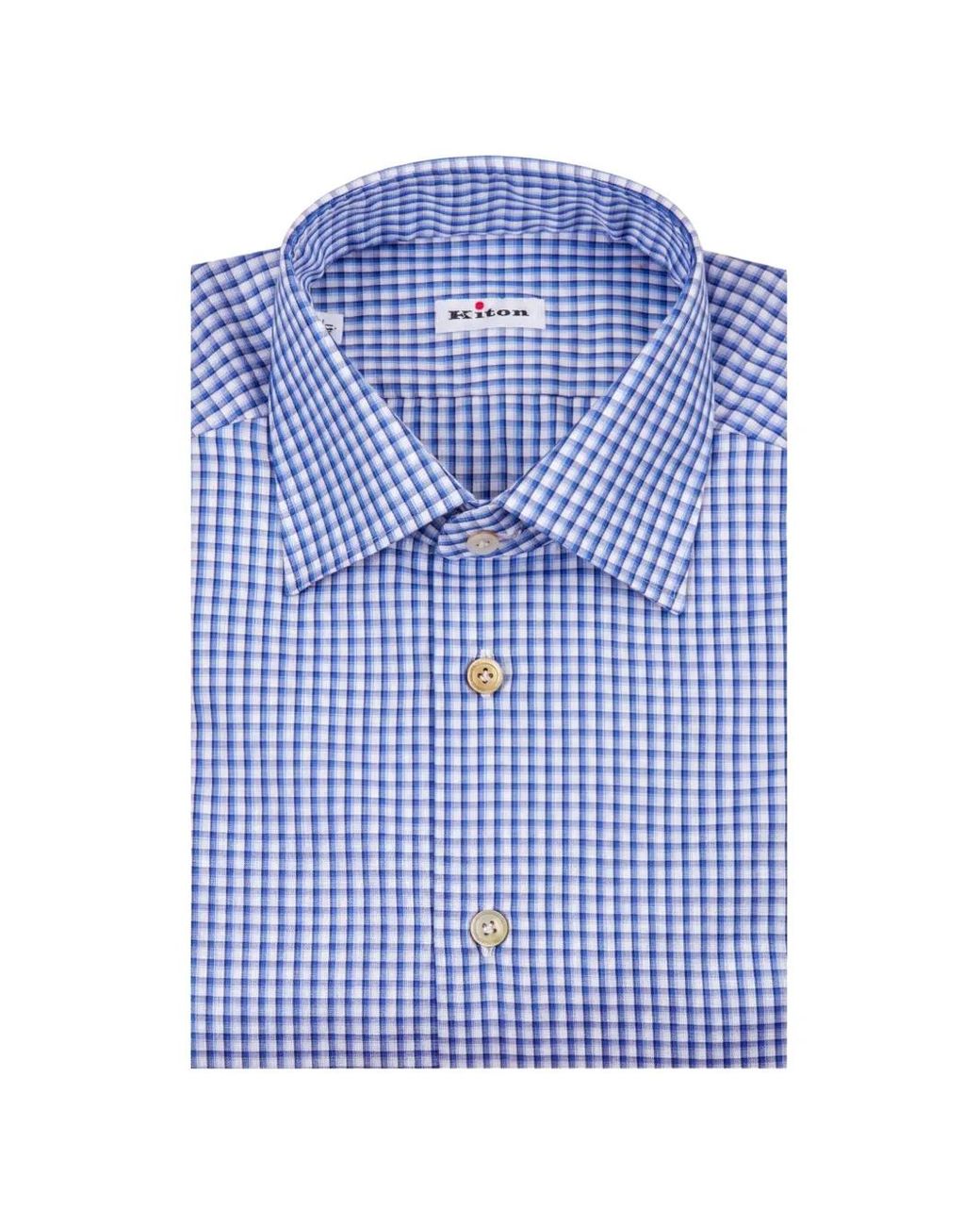 Kiton Blue Gingham-Check Shirt for men