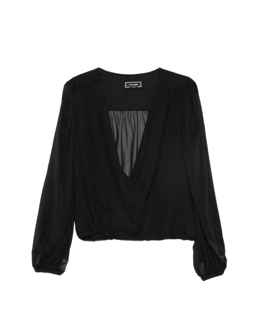 Styland Black Silk Wrap-Style Blouse