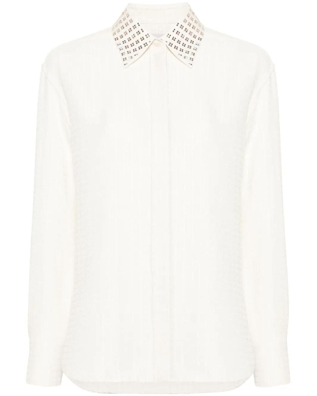 Golden Goose Deluxe Brand White Rhinestone-Embellished 3D-Check Shirt
