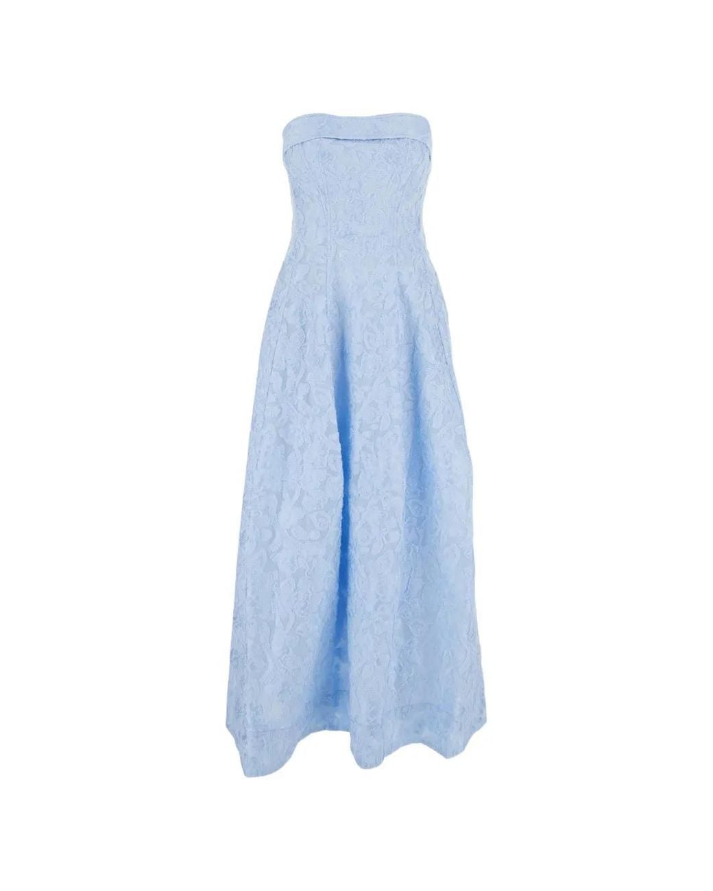 Jonathan Simkhai Blue Valeria Floral-Jacquard Strapless Midi Dress