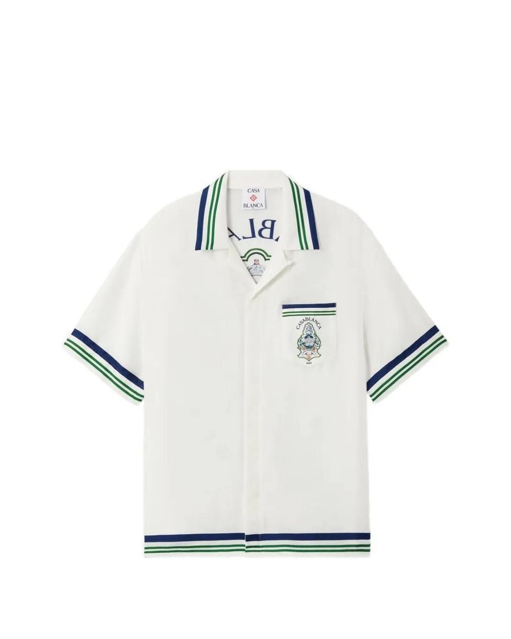 Casablanca White Hotel Emblem Short Sleeve Silk Shirt