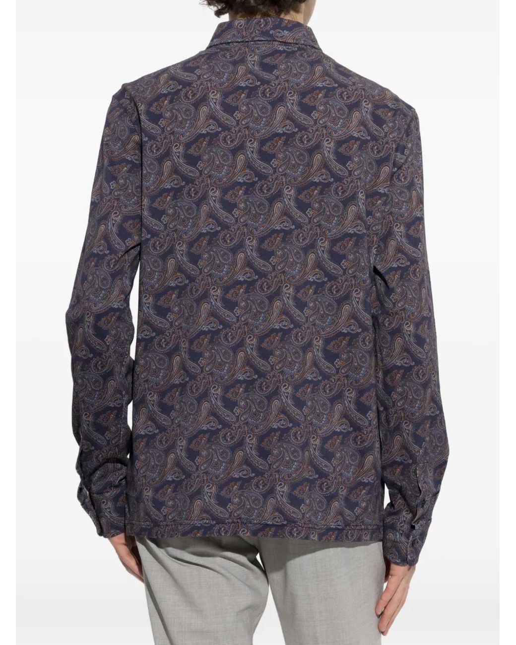 Etro Blue Paisley-Print Long-Sleeve Shirt for men
