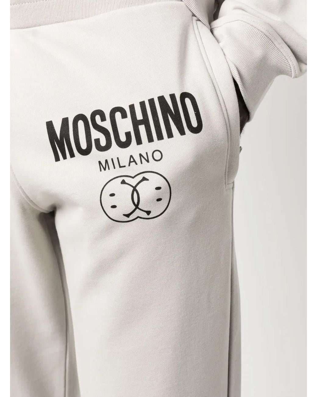 Moschino White Smiley-Print Logo Track Trousers for men