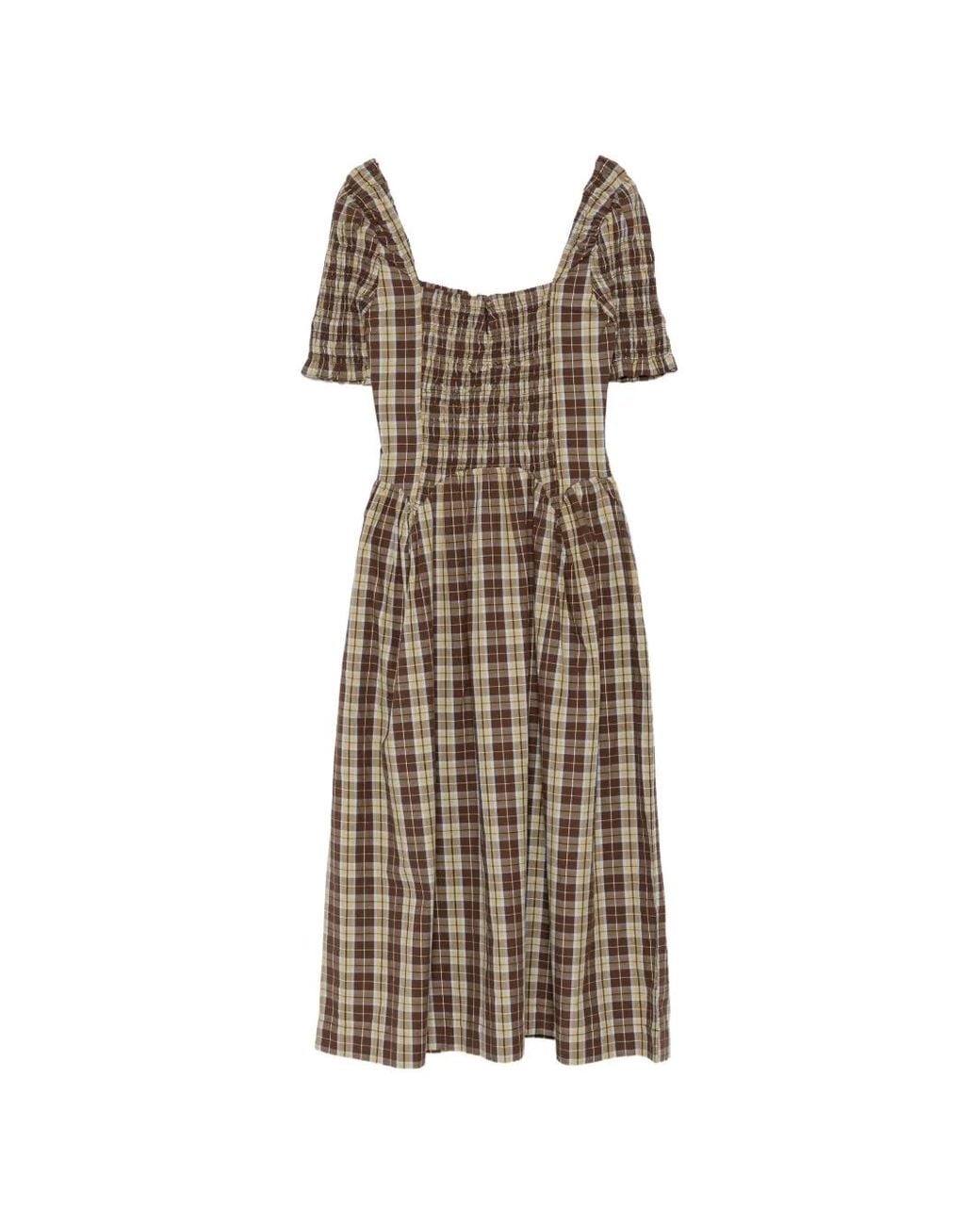 Damson Madder Natural Emmy Shirred Checked Midi Dress