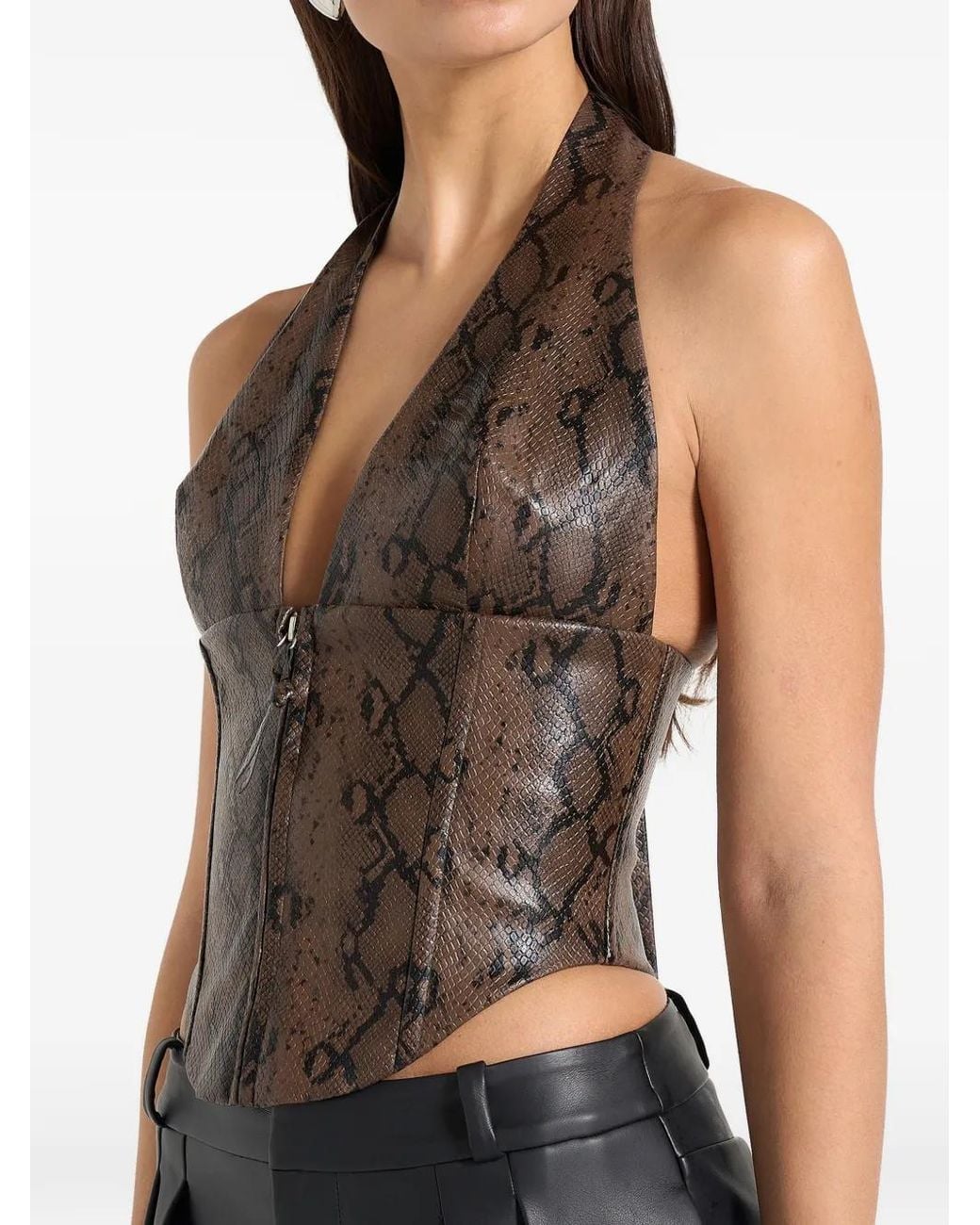 Manière De Voir Black Sloane Python Halterneck Corset Top