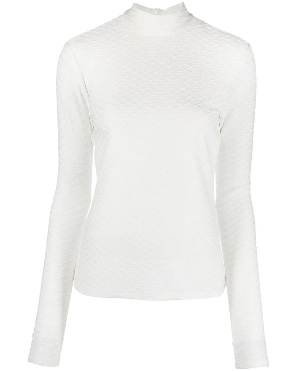 Karl Lagerfeld White Textured Long-Sleeve Top