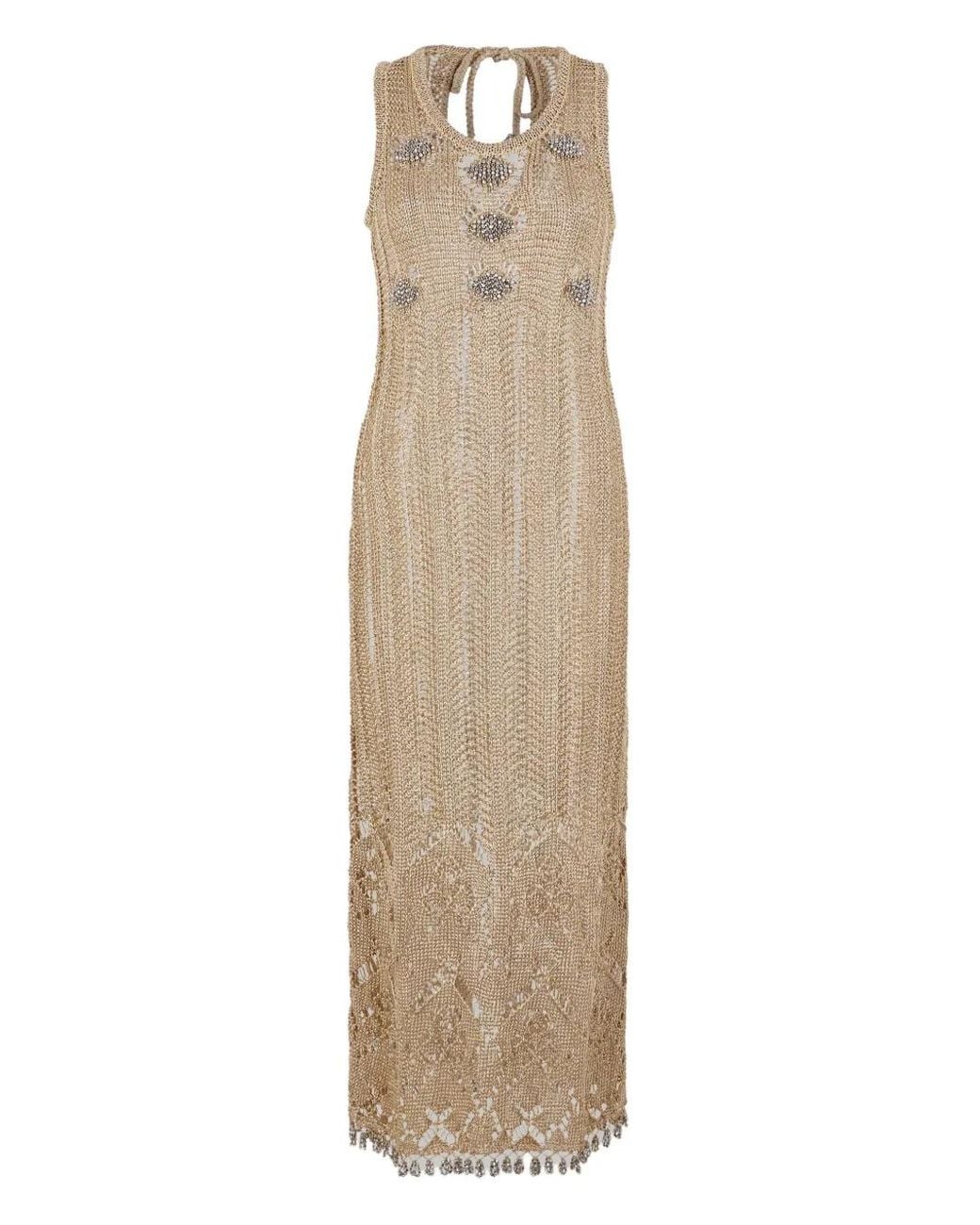 Rabanne Natural Crochet Embellished Midi Dress