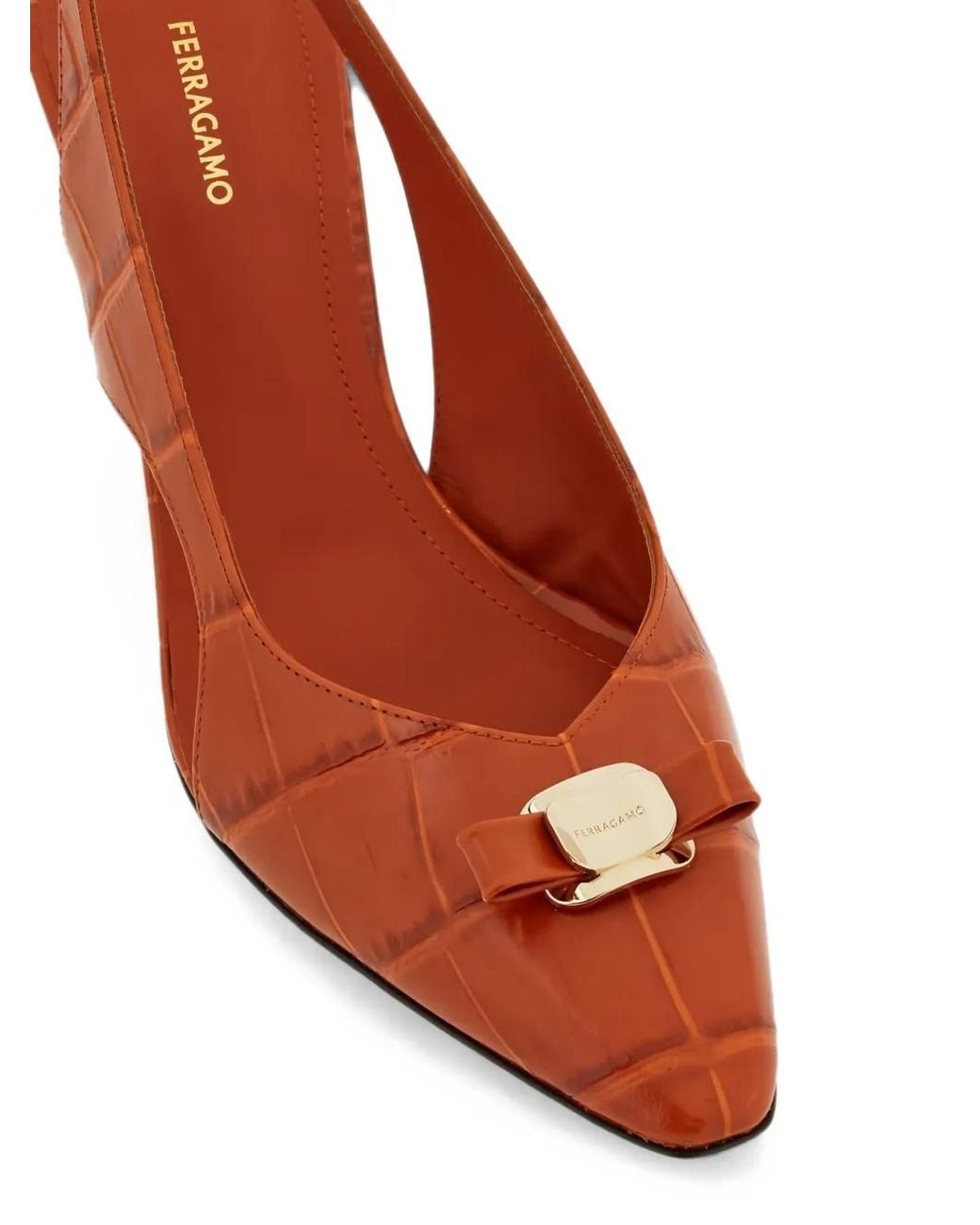 Ferragamo Pink Zarula Embossed Pointed-Toe Pumps
