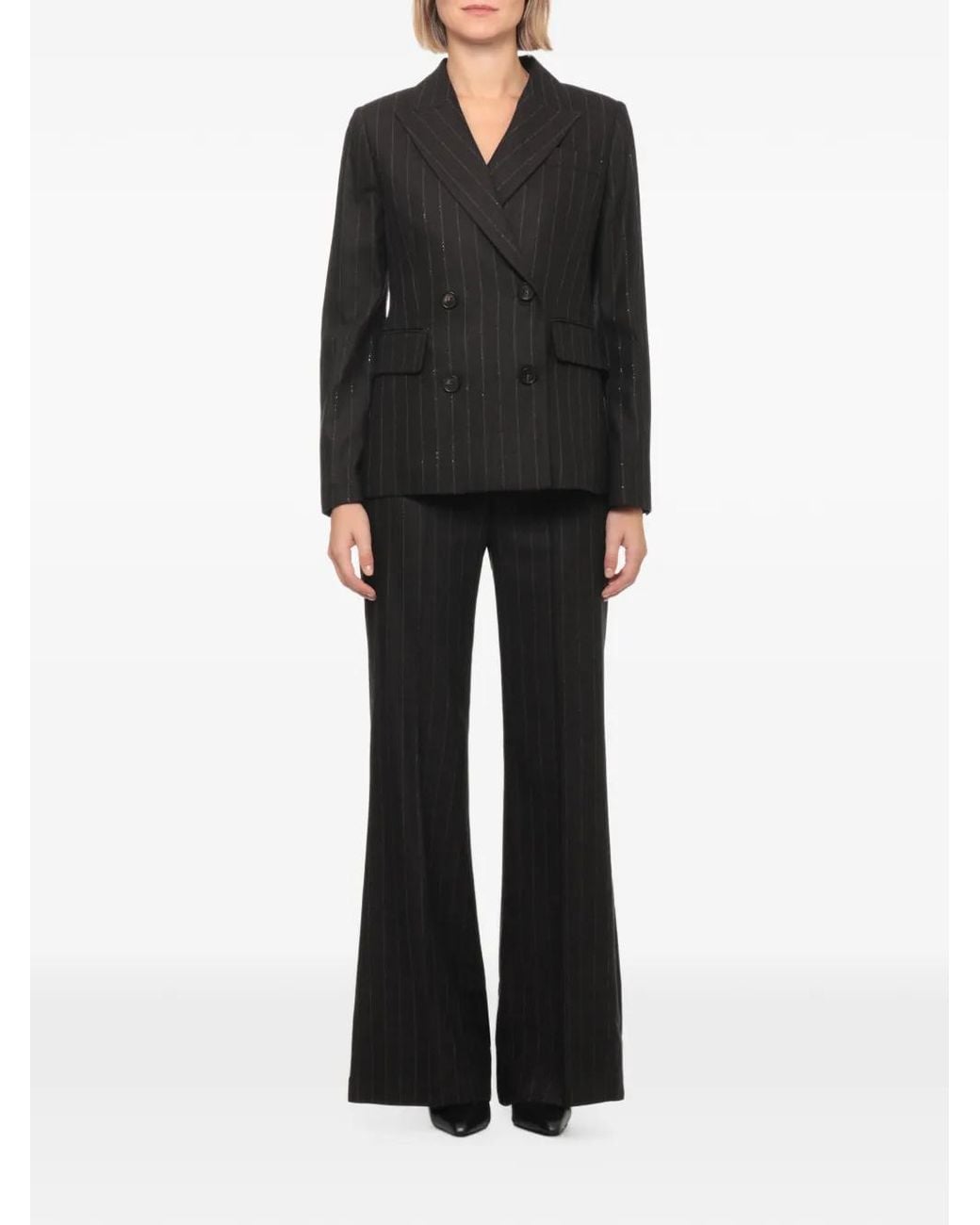 D.exterior Black Double-Breasted Pinstripe-Pattern Jacket