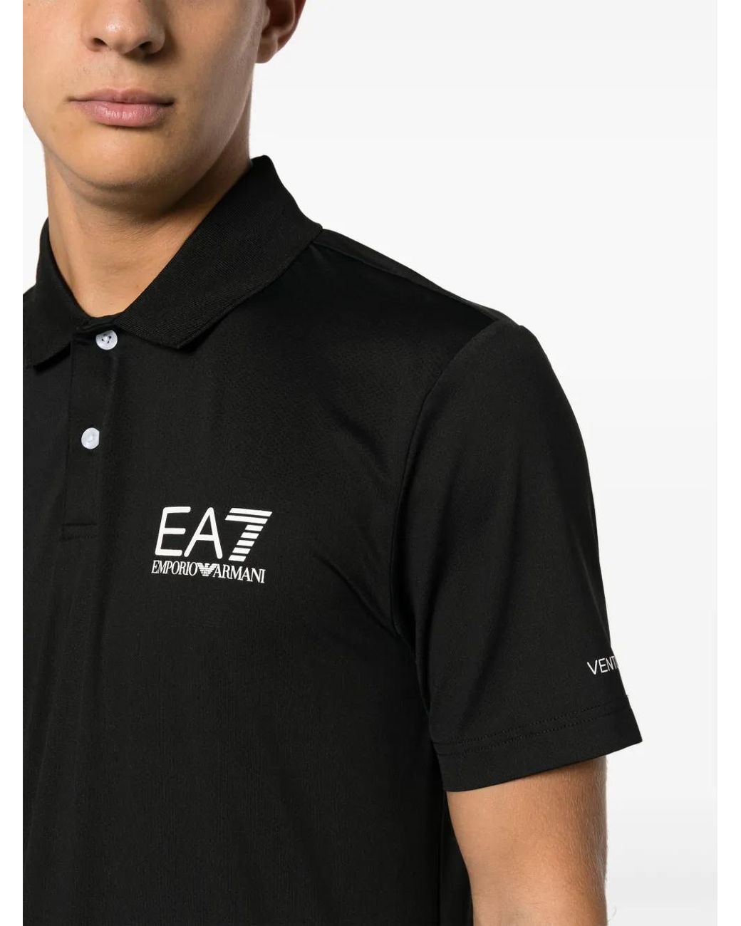 EA7 Black Logo-Print Polo Shirt for men