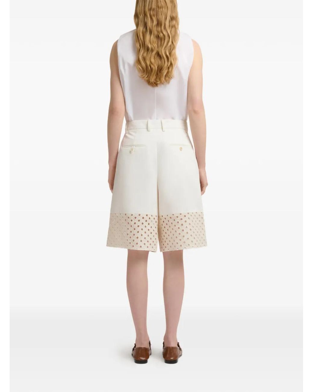 Marni White Gabardine Shorts With Broderie Anglaise Panels